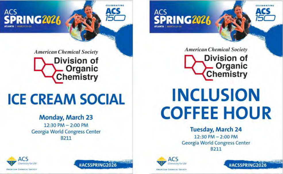 DOC Ice Cream Social and Inclusion Coffee Hour flyers for ACS Spring 2026