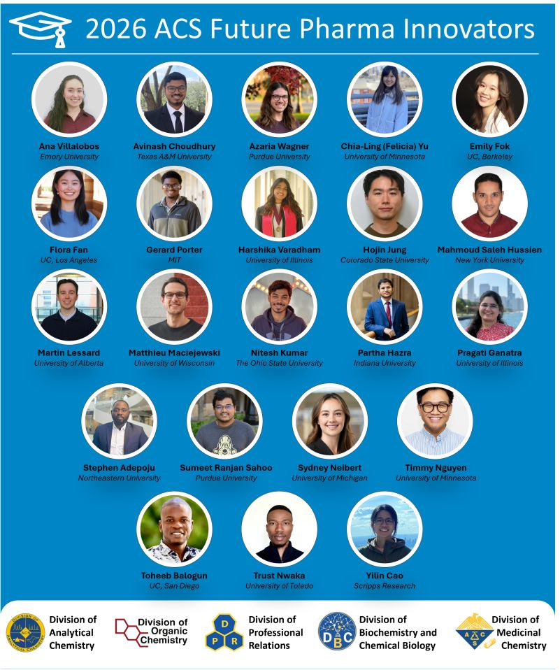 The 22 students recognized as 2026 ACS Future Pharma Innovators